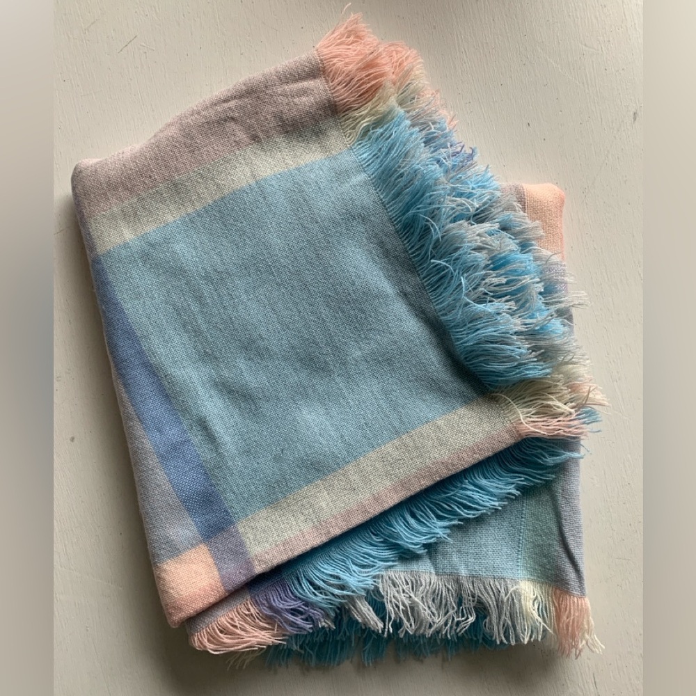 PARIS Pastel Plaid Fringed Blanket/Scarf